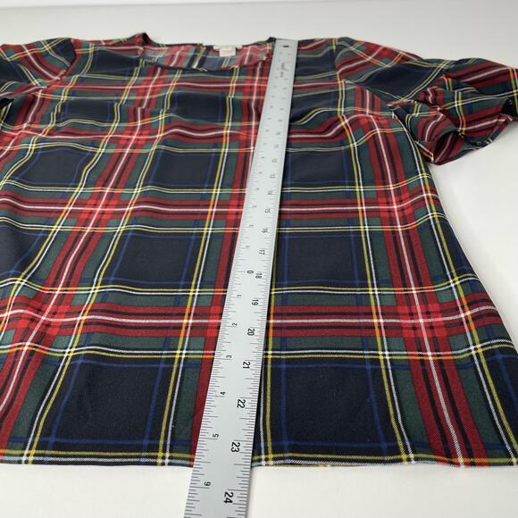 J. Crew Blouse Plaid Short Sleeves Ruffle Dark Academia School Girl Preppy XS - Picture 9 of 10